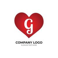 g brev logotyp med hjärta ikon, alla hjärtans dag koncept vektor