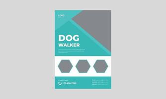 Hundewanderer-Service-Flyer-Design. Entwurfsvorlage für Plakatbroschüren für Hundespaziergänge. a4 vorlage, broschürendesign, cover, flyer, poster, druckfertig vektor