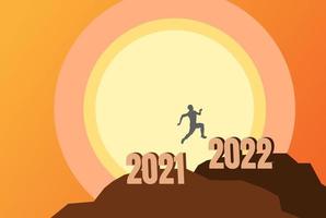 springender mann männlich von 2021 bis 2022 mit sonnenaufgang hintergrund illustration vektor