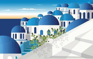 einzigartiges gebäude santorini griechisch sommerferien tour reise tourismus aussicht vektor