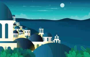 nacht santorini meer landschaft griechisch sommer ferien reisen tourismus aussicht vektor