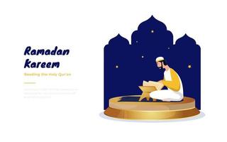 en muslim läste den heliga koranen för ramadanhälsningsinlägg vektor