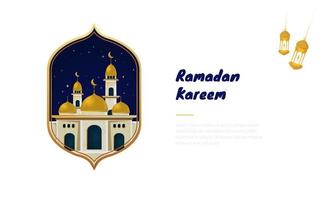 flaches design goldene moschee für ramadan-grüße vektor
