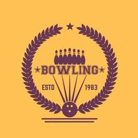 bowling vintage logotyp, skylt, emblem med krans, vektorillustration vektor