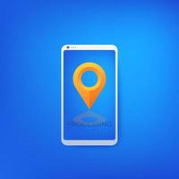 Kartenzeiger, Standortmarkierung auf dem Bildschirm des Smartphones, Vektor
