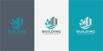 Gebäude-Natur-Logo-Design-Vorlage. Öko-Blatt-Build-Logo-Design vektor