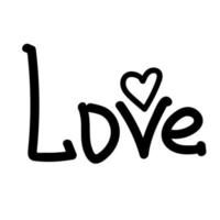 Lineares Doodle-Symbol Liebesherz und Schriftzug Handschrift Liebe. wie Vektordesign-Element für soziale Medien, Valentinstag, Karten, Aufkleber und romantische Designs vektor
