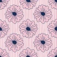 geometrisches botanisches nahtloses muster mit umrissgänseblümchenblumen auf streifenhintergrund. Pastellfarben. vektor