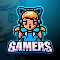 gamer girl maskottchen esport logo design vektor