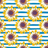 Blumen in gelben und weißen Farben auf weißem Hintergrund mit blauen Streifen. vektor
