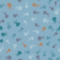 plankton nahtloses muster mit kleinen silhouetten von kraken. blauer Hintergrund mit mehrfarbigen Pastelltönen einfache Tierverzierung. vektor