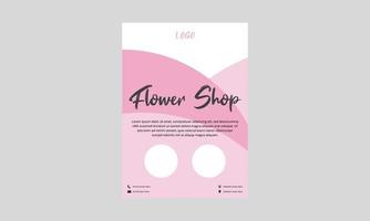 Blumenladen-Flyer-Design. blumenverkaufsladenplakatbroschüre in rosa farbe. Blumenverkäufer-Shop-Flyer, DL-Flyer-Design vektor