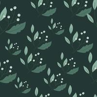 naturliga sömlösa mönster med vilda bär och blad prydnad. mörk bakgrund. gröna toner. vektor