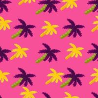 grün und gelb gefärbte tropische Palmenformen nahtloses Muster. rosa heller Hintergrund. Dschungel-Kunstwerk. vektor