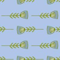 grüne umrissblumenschattenbilder auf minimalistischem botanischem nahtlosem muster. dekorativer Druck mit blauem Hintergrund. vektor