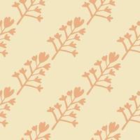 einfache Blumen Silhouetten nahtloses Muster. beige Hintergrund mit orangefarbener botanischer Verzierung. vektor