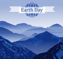 Tag der Erde. Vector Illustration mit der Erde, Berge, Zeichen. Text. Typografieplakat für Tag der Erde