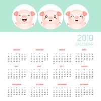 Kalender 2019 med söta grisar. vektor