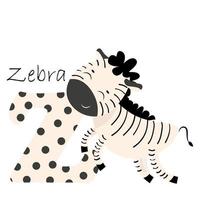 illustration für das englische alphabet mit dem bild eines zebras, um kleine kinder mit schöner typografie zu unterrichten. abc - Buchstabe z vektor