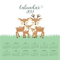 Kalender 2019 mit niedlicher Rotwildfamilie. vektor