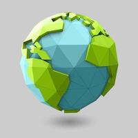 Erdkugel im Low-Poly-Stil. Weltkugelillustration mit grüner polygonaler geometrischer Karte des Landes. Vektor 3D-Polygon-Planeten-Icon-Design.
