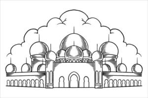 handgezeichnet oder skizze einer großen moschee für islamische ramadan-elemente. vektor