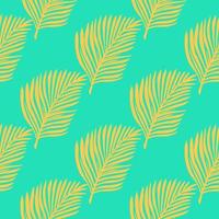 ljusa kreativa sömlösa mönster med handritade gula ormbunksblad silhuetter. blå bakgrund. vektor
