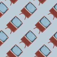 enkelt doodle sömlösa mönster med brun vintage tv-tryck. blå bakgrund. vektor