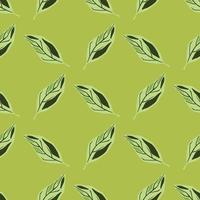Pastellpalette nahtloses Gekritzelmuster mit einfacher Verzierung des Botanikblattes. hellgrüner Hintergrund. vektor