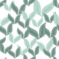 doodle skog stil seamless mönster med isolerade blå slumpmässiga säsongsbetonade blad element. vit bakgrund. vektor