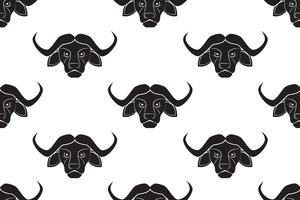 Seamless mönster av svart buffelhuvuddragning på vit bakgrund vektor