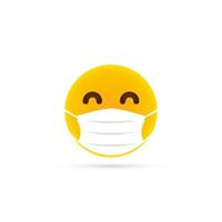 gelbes Emoji mit medizinischer Schutzmaske. Schutz während Virus. Vektor