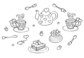 handgezeichnetes Doodle-Teezeit-Icon-Set vektor
