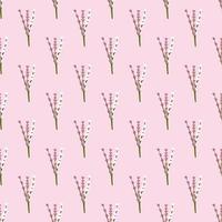 Nahtloses botanisches Muster mit rosafarbenem Lavendelornament. pastellrosa Hintergrund. Gekritzelgrafik. vektor
