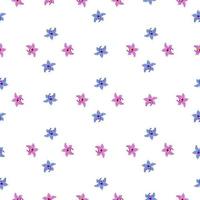 abstrakt geometrisk stil isolerade sömlösa mönster med blå och rosa orkidé blommor print. vit bakgrund. vektor