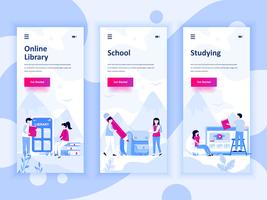 Set med inbyggda skärmar användargränssnitt för utbildning, skola, studerande, mobil app mallar koncept. Modern UX, UI-skärm för mobil eller mottaglig webbplats. Vektor illustration.