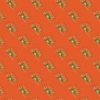 grön diagonal botaniska blad prydnad sömlösa doodle mönster. ljus orange bakgrund. natur bakgrund. vektor