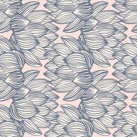 abstrakt flora natur sömlösa mönster med marinblå konturerade lotusblomma former. rosa bakgrund. vektor