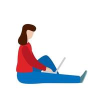 berufstätige Frau, die mit einem Laptop sitzt. Konzept des sozialen Netzwerks. freiberufliche Fernarbeit. vektor