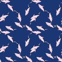 rosa färgad haj prydnad sömlösa doodle mönster i slumpmässig stil. marinblå bakgrund. sött tryck. vektor