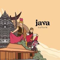 ställa in javanesisk illustration. handritad indonesiska kulturer bakgrund vektor