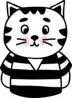 katt i randig t-shirt. vektor illustration. katt karaktär handritad linjär doodle för design och inredning