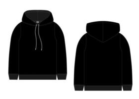 technische skizze für männer schwarzer hoodie. Mockup-Vorlagen-Kapuzenpulli. vektor