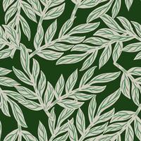 slumpmässiga grå blad grenar silhuetter sömlösa doodle mönster. mörkgrön bakgrund. doodle stil. vektor