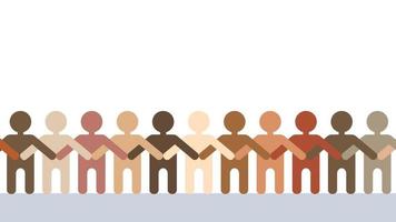 Menschen mit unterschiedlicher Hautfarbe halten sich an den Händen. vielfältiges konzept zur massen- und rassengleichheit.