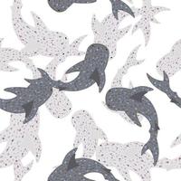 Walhaie isolierte Silhouetten nahtloses Muster. pwas Hintergrund. graue und blaue wassertiere. vektor