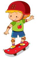 Liten pojke på röd skateboard vektor