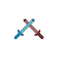Pixelsymbol mit gekreuzten Schwertern. Zeichentrickschwert für Videospiele. Vektor