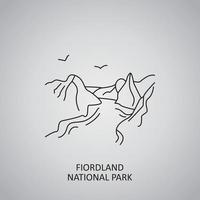 Fiordland-Nationalpark-Symbol auf grauem Hintergrund. neuseeland, südland. Liniensymbol vektor