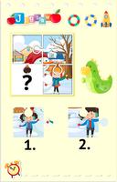 Puzzle-Spiel mit Kindern im Schnee spielen vektor